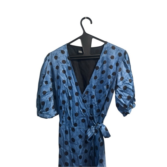 Zara Blue Polka Dot Wrap Maxi Dress | Size Medium - Picture 3 of 16